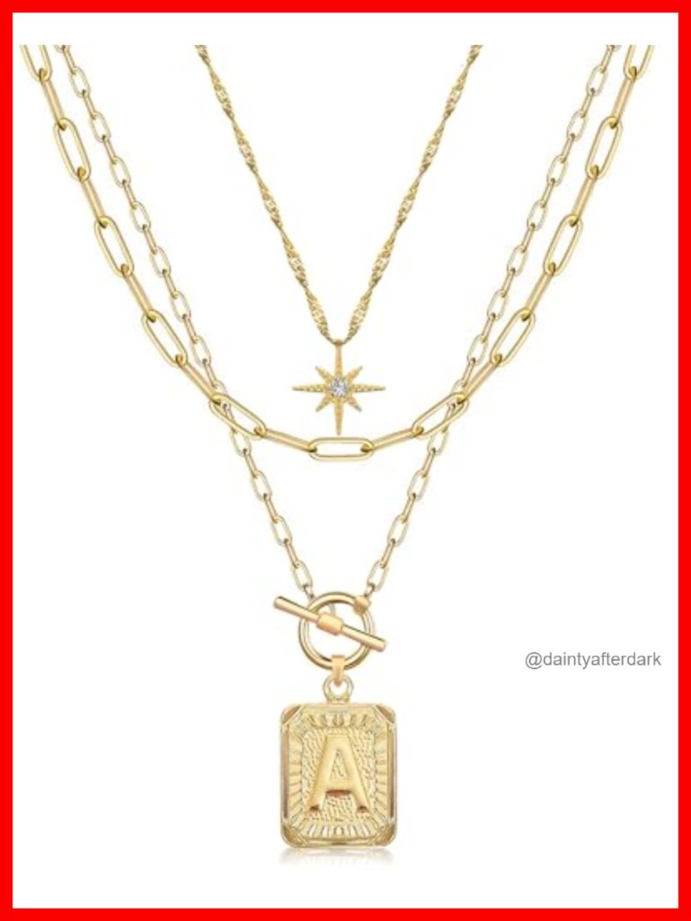 Layered Initial Necklaces 14K Gold Plated Brass Paperclip Chain Choker
